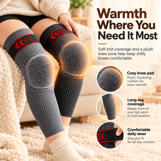 Fleece-Lined Thermal Knee Warmers with Adjustable Stay-Put Strap