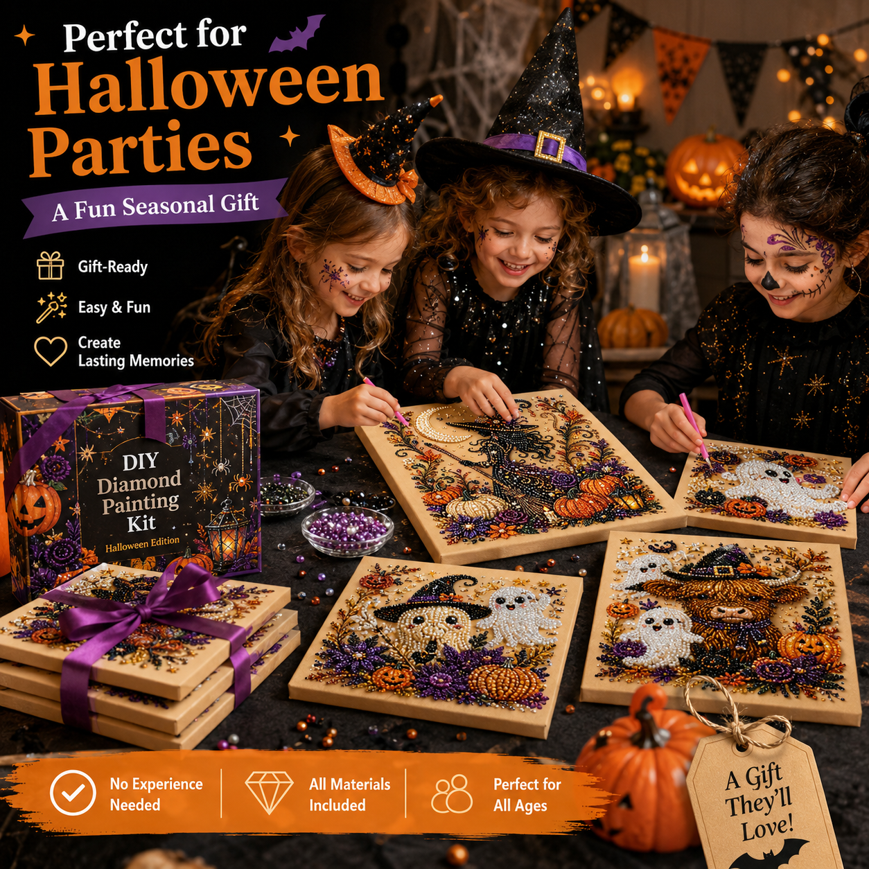 Halloween Ghost Pearl Painting DIY Kit: Pumpkin Cat Ghost Diamond