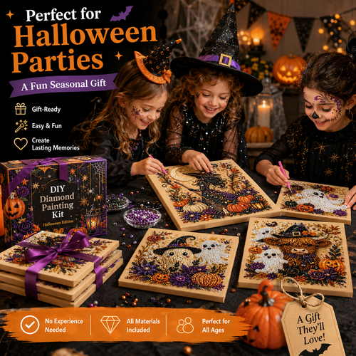 Halloween Ghost Pearl Painting DIY Kit: Pumpkin Cat Ghost Diamond