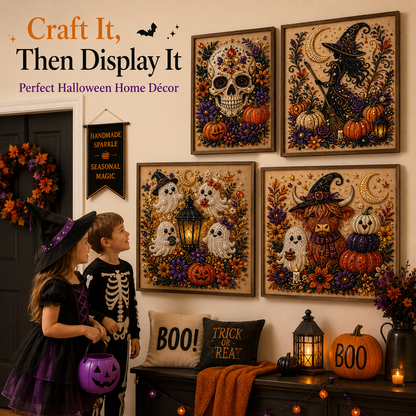 Halloween Ghost Pearl Painting DIY Kit: Pumpkin Cat Ghost Diamond
