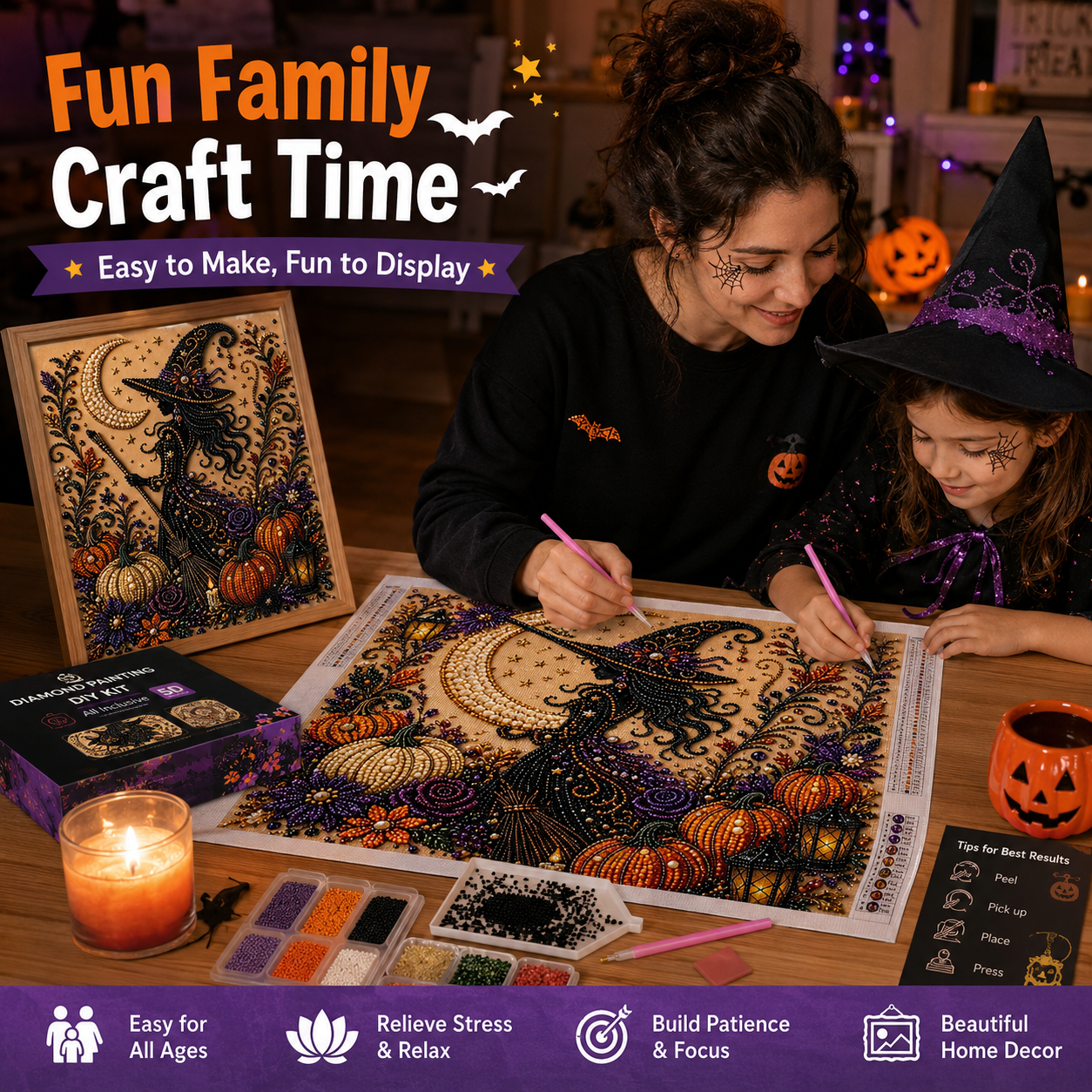 Halloween Ghost Pearl Painting DIY Kit: Pumpkin Cat Ghost Diamond