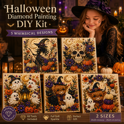 Halloween Ghost Pearl Painting DIY Kit: Pumpkin Cat Ghost Diamond