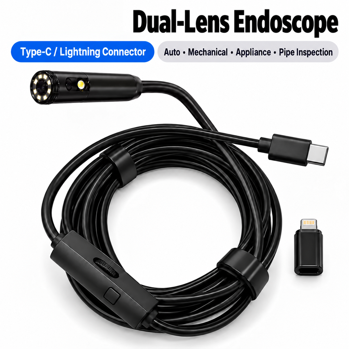 👀See What You Can’t Reach – 1080P Dual-Lens Inspection Camera