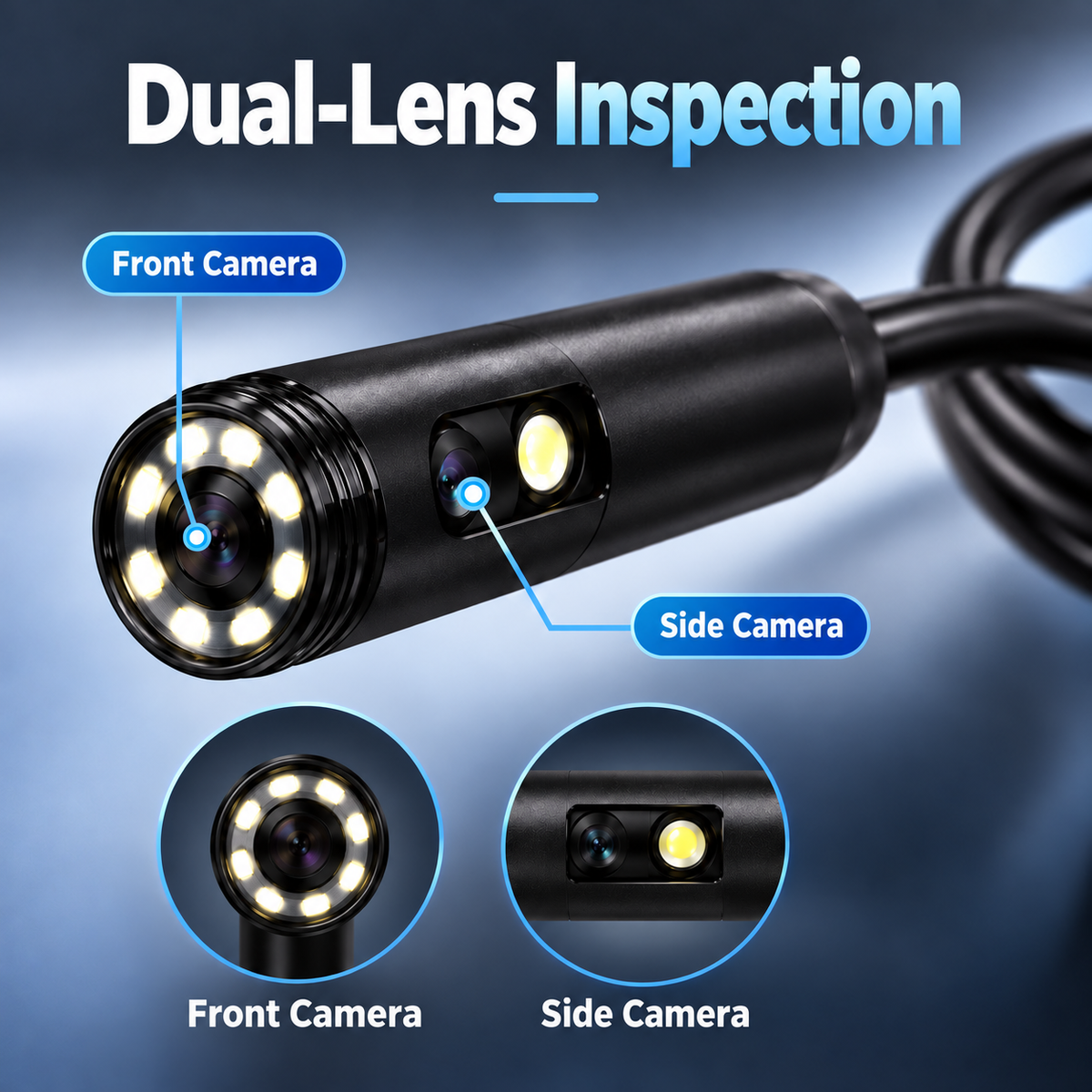 👀See What You Can’t Reach – 1080P Dual-Lens Inspection Camera