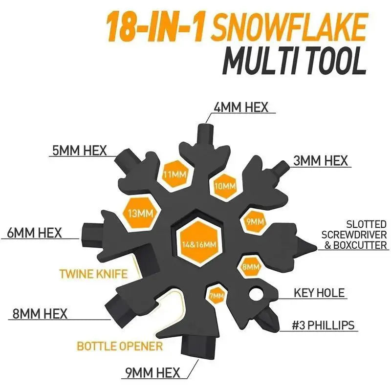 18-in-1 Snowflake Multi-Tool Keychain — EDC Wrench, Screwdriver & Bottle Opener