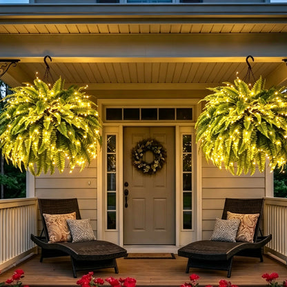 🌿 Glowing 88-Branch Boston Ferns with Lights – 48" long • 30" wide Zero Watering, Zero Maintenance
