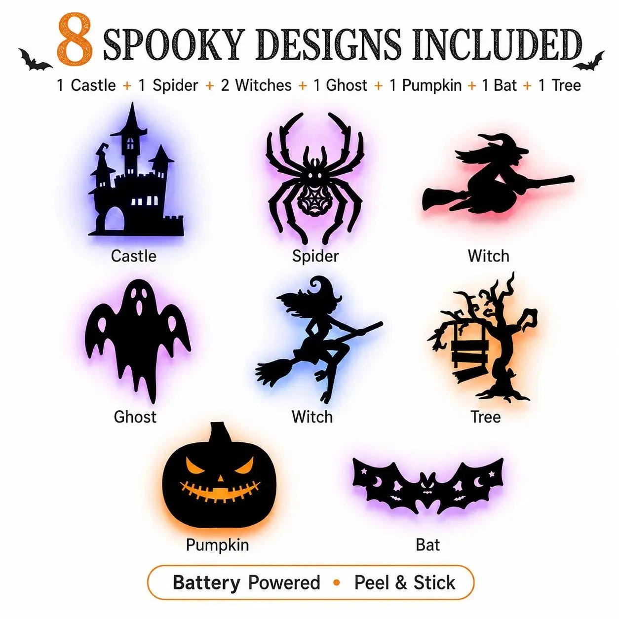 Halloween LED Silhouette Wall Light Stickers(8PCS One Set)