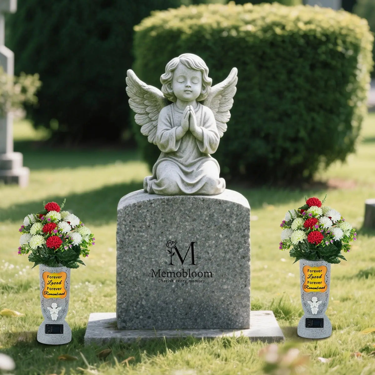 🕊️ Solar-Powered Angel Cross Memorial Vase with LED Lights ✨