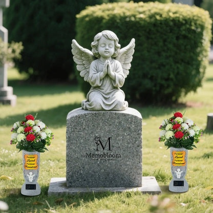🕊️ Solar-Powered Angel Cross Memorial Vase with LED Lights ✨