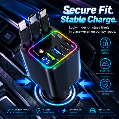 🔥7-in-1 Retractable Car Charger – 120W Fast Charging & Galaxy Light