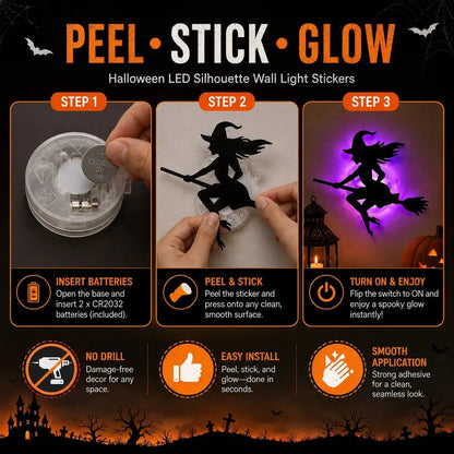 Halloween LED Silhouette Wall Light Stickers(8PCS One Set)