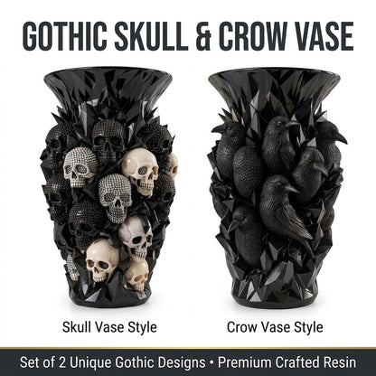 💎💀Gothic Skull & Crow Resin Vase- Dark Decor Vase