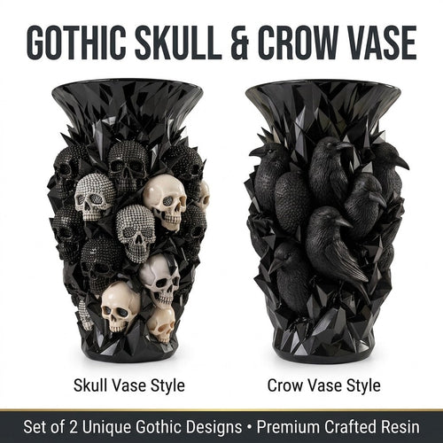 💎💀Gothic Skull & Crow Resin Vase- Dark Decor Vase
