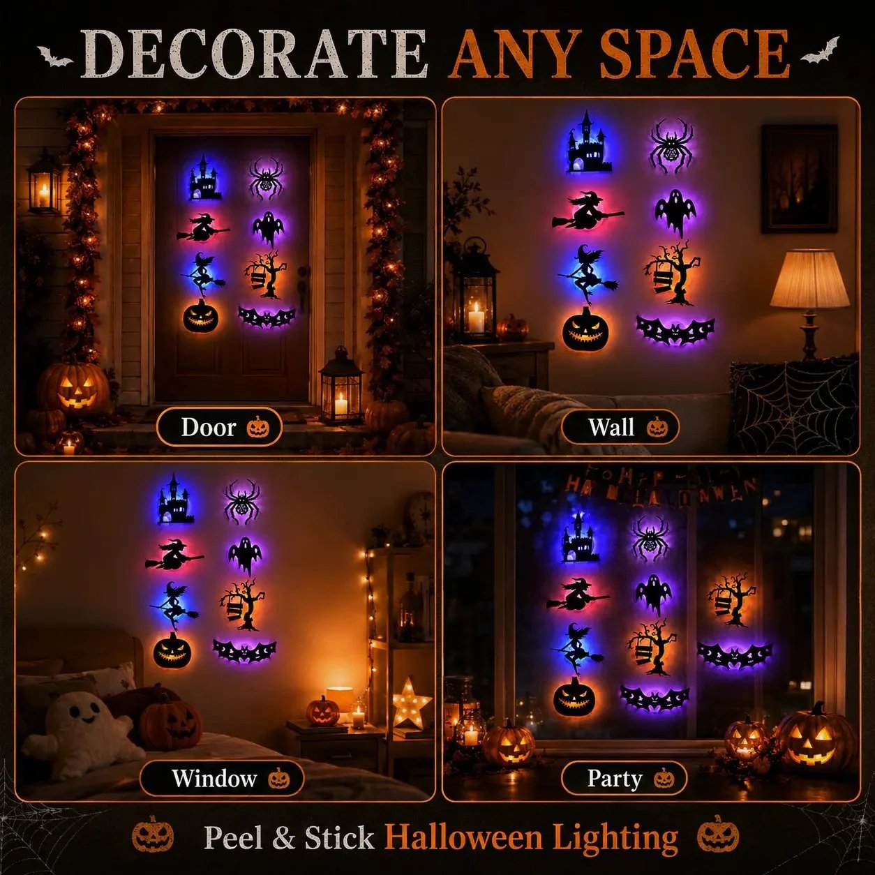 Halloween LED Silhouette Wall Light Stickers(8PCS One Set)