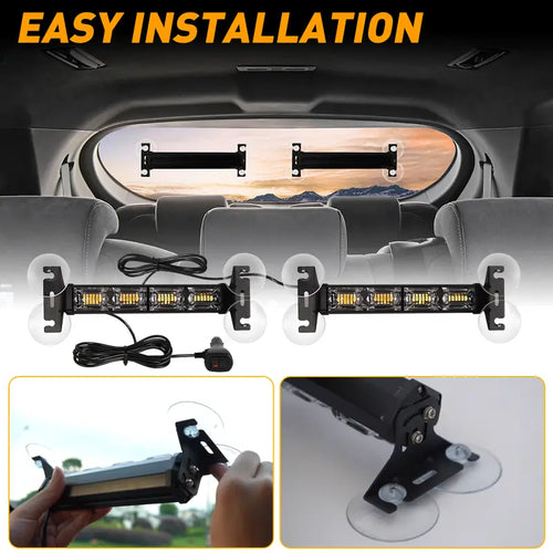 🚨 48-LED Amber & White Windshield Warning Light Bar – 26 Flash Modes
