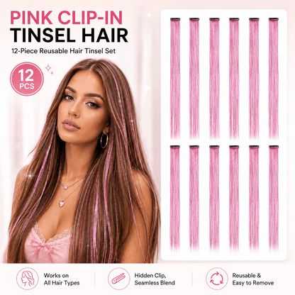Clip-In Tinsel Hair Extensions – Colorful Iridescent Sparkle Hair Strands