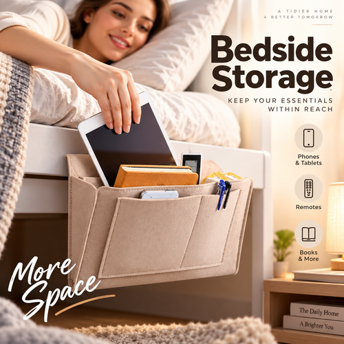 🥳2026 HOT SALE🥳💞50K+ SOLD! 🛏️ Bedside Hanging Storage Bag‑Multi‑Pocket Bed Caddy Organizer, Felt Hanging Pouch for Dorm Bunk Bed Hold Tablet Book Phone Stationery