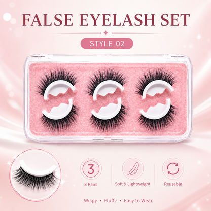 👁️Reusable Self-Adhesive False Eyelashes – 3-Pair Glue-Free Lash Set💕