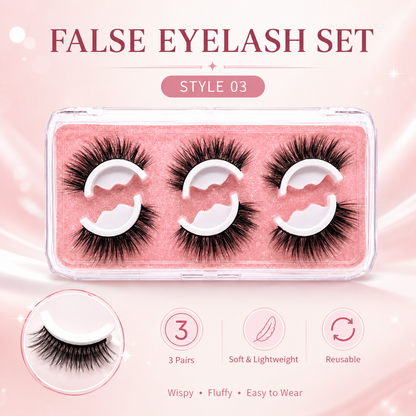 👁️Reusable Self-Adhesive False Eyelashes – 3-Pair Glue-Free Lash Set💕
