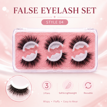 👁️Reusable Self-Adhesive False Eyelashes – 3-Pair Glue-Free Lash Set💕