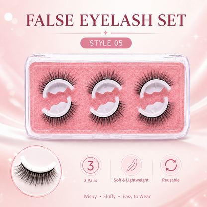👁️Reusable Self-Adhesive False Eyelashes – 3-Pair Glue-Free Lash Set💕