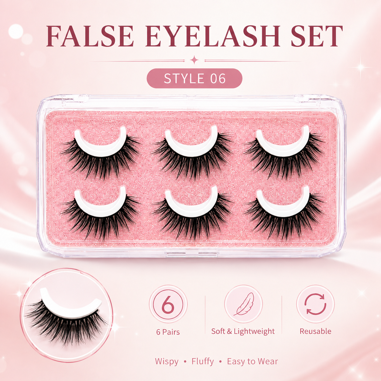 👁️Reusable Self-Adhesive False Eyelashes – 3-Pair Glue-Free Lash Set💕