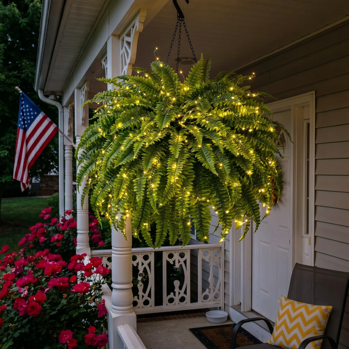 🌿 Glowing 88-Branch Boston Ferns with Lights – 48" long • 30" wide Zero Watering, Zero Maintenance