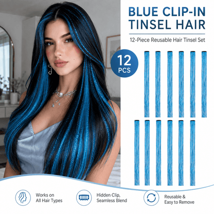 Clip-In Tinsel Hair Extensions – Colorful Iridescent Sparkle Hair Strands
