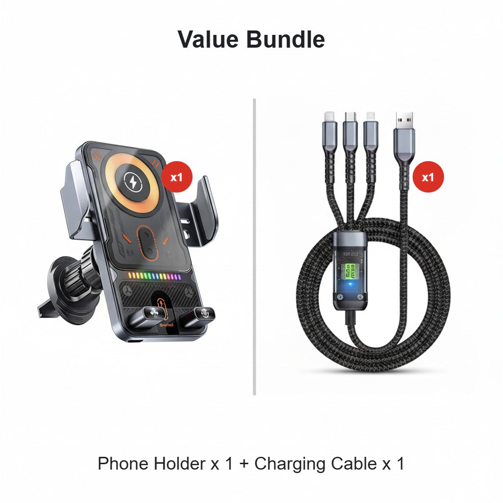 ⚡Smart 2-in-1 Car Phone Mount – 15W Wireless Charging & Auto-Rotating Grip
