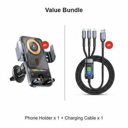 ⚡Smart 2-in-1 Car Phone Mount – 15W Wireless Charging & Auto-Rotating Grip