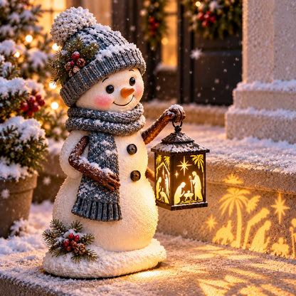⛄ Snowman Nativity Glow –  Christmas Step Light with Holy Family Projection