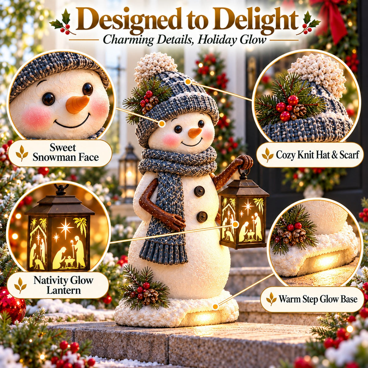 ⛄ Snowman Nativity Glow –  Christmas Step Light with Holy Family Projection