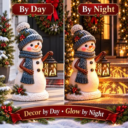 ⛄ Snowman Nativity Glow –  Christmas Step Light with Holy Family Projection
