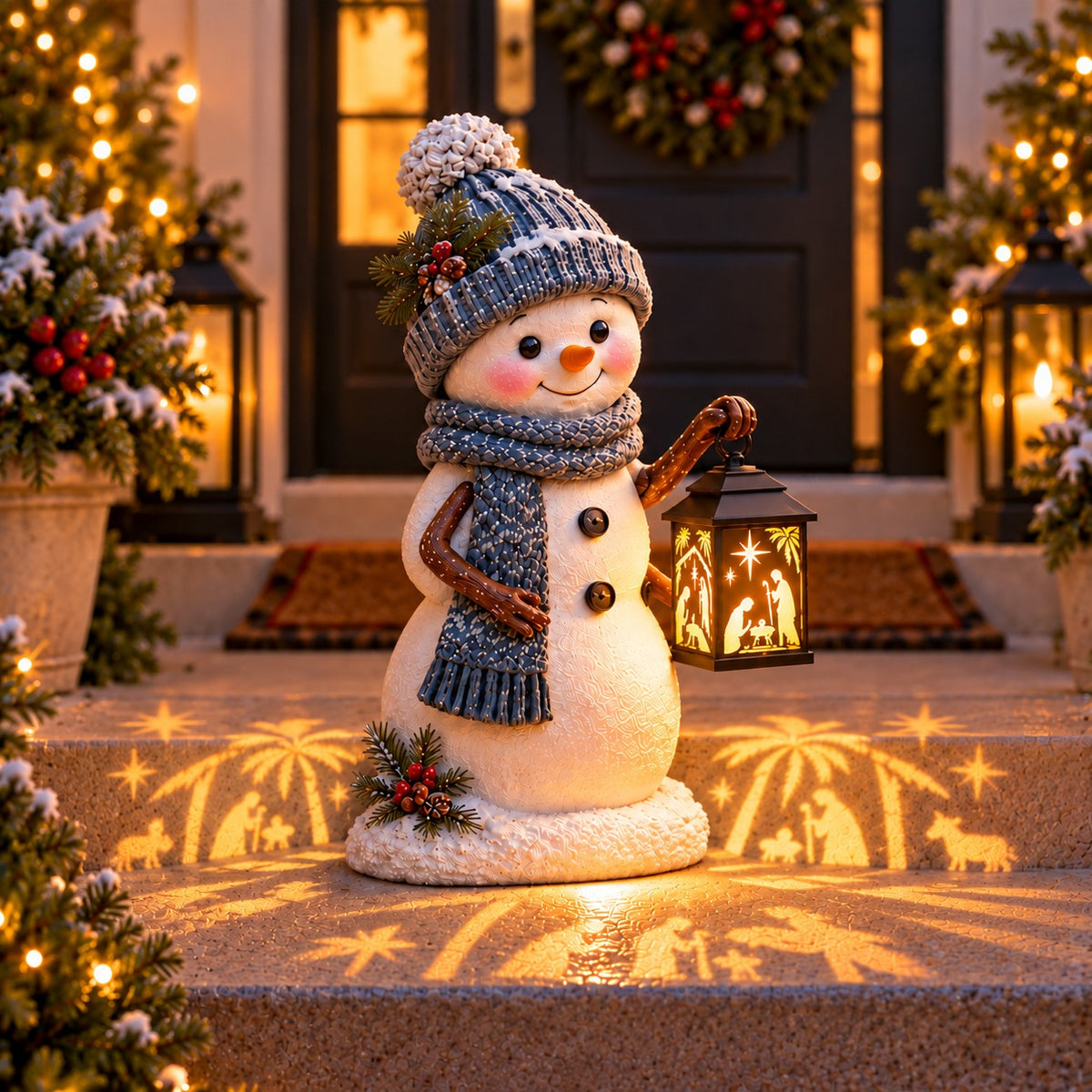 ⛄ Snowman Nativity Glow –  Christmas Step Light with Holy Family Projection