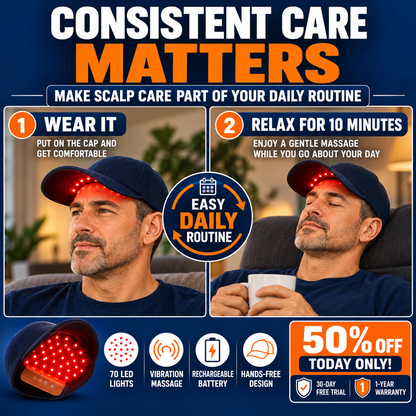 🔴 Wearable LED Scalp Care Cap – Rechargeable, Gentle Scalp Massage & Relaxation, Anytime, Anywhere