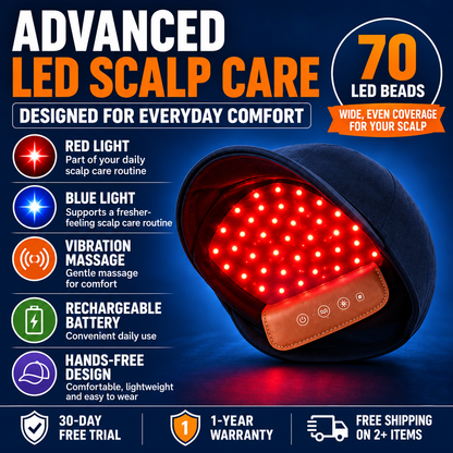 🔴 Wearable LED Scalp Care Cap – Rechargeable, Gentle Scalp Massage & Relaxation, Anytime, Anywhere