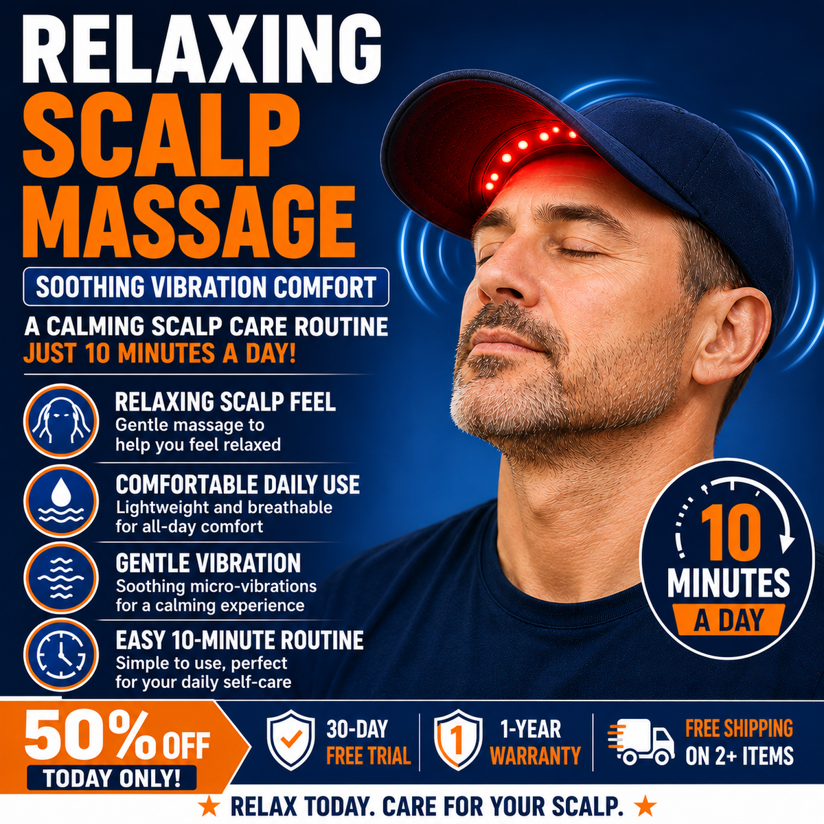🔴 Wearable LED Scalp Care Cap – Rechargeable, Gentle Scalp Massage & Relaxation, Anytime, Anywhere