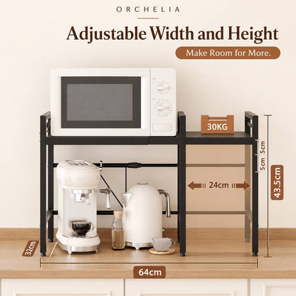 ✨ CounterSpace Pro Expandable Microwave Shelf – Adjustable Kitchen Organizer with 6 Hooks