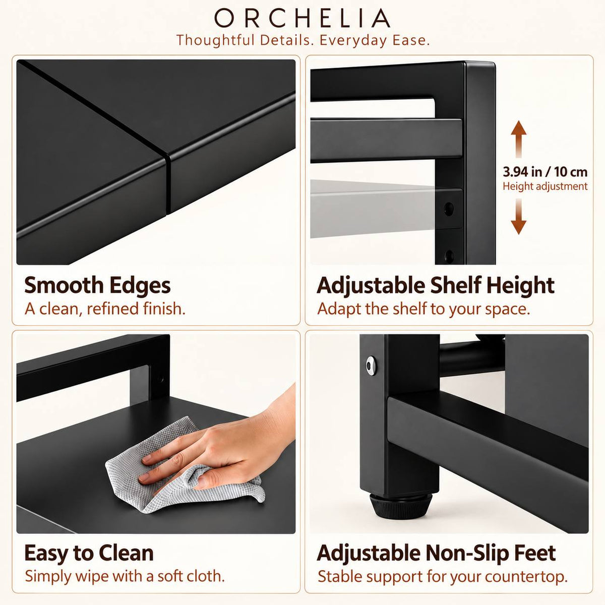 ✨ CounterSpace Pro Expandable Microwave Shelf – Adjustable Kitchen Organizer with 6 Hooks