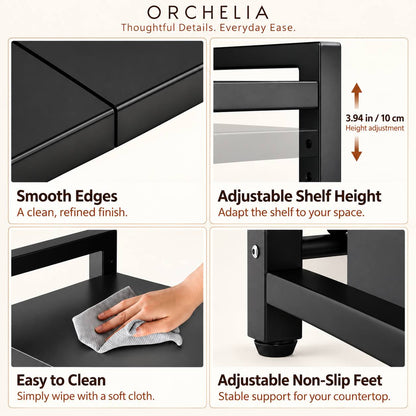 ✨ CounterSpace Pro Expandable Microwave Shelf – Adjustable Kitchen Organizer with 6 Hooks