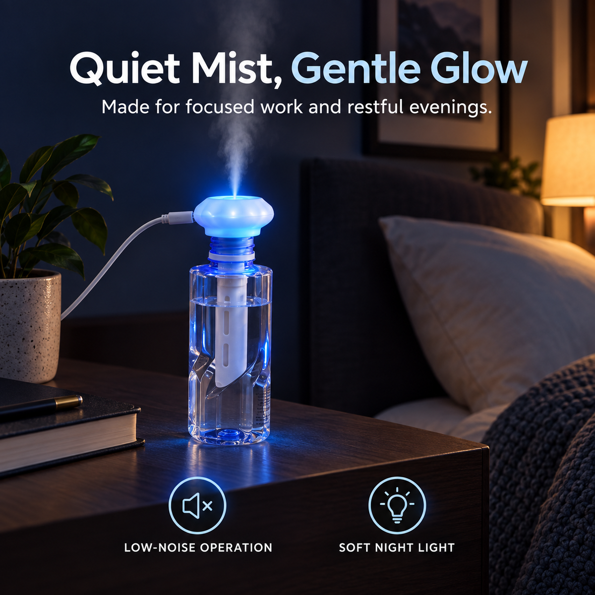 High-End Portable Miniature USB Humidifier with 2 Mist Cottons - 21*5.5cm Mini Aromatherapy Scented Essential Oil Diffuser, Essential Oil Compatible, Fine Gentle Mist, Lightweight, Quiet Operation, Modern Design, Sleep Aid, for Dorms, Commuters