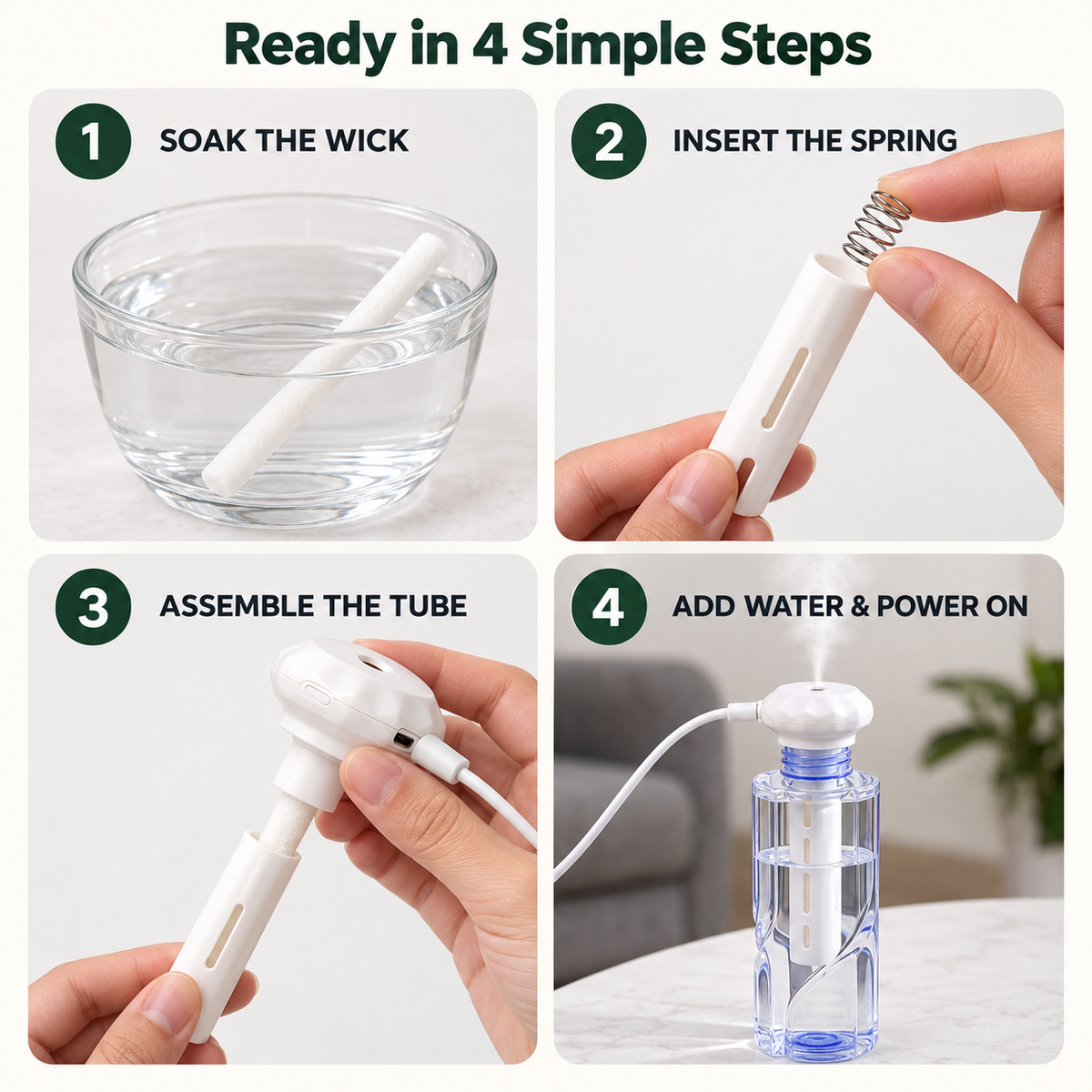 High-End Portable Miniature USB Humidifier with 2 Mist Cottons - 21*5.5cm Mini Aromatherapy Scented Essential Oil Diffuser, Essential Oil Compatible, Fine Gentle Mist, Lightweight, Quiet Operation, Modern Design, Sleep Aid, for Dorms, Commuters