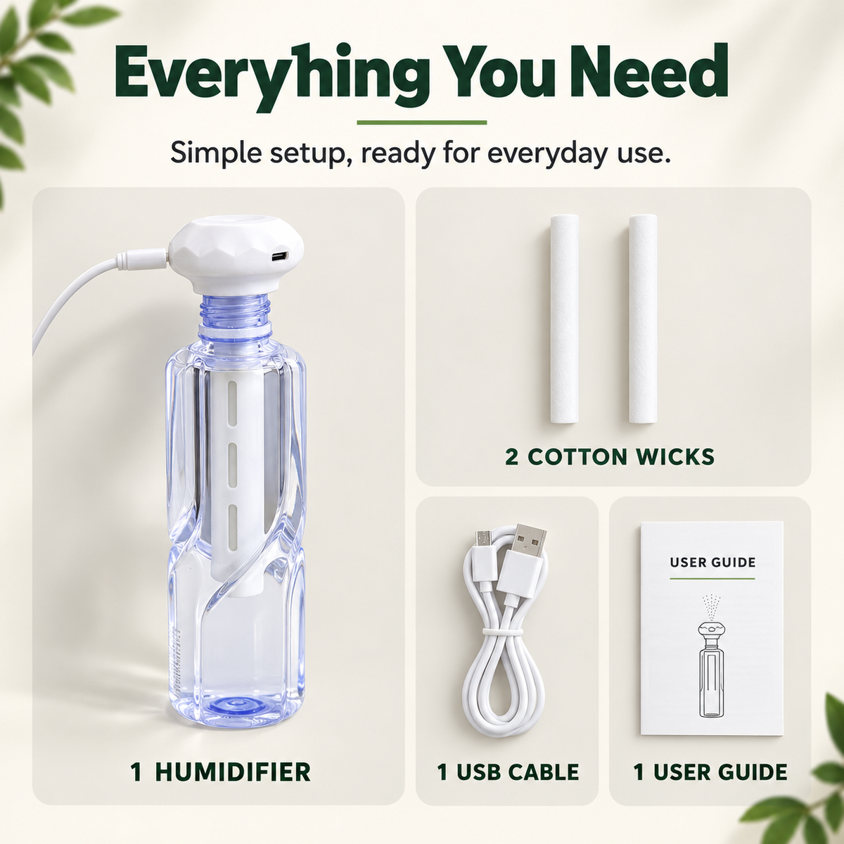 High-End Portable Miniature USB Humidifier with 2 Mist Cottons - 21*5.5cm Mini Aromatherapy Scented Essential Oil Diffuser, Essential Oil Compatible, Fine Gentle Mist, Lightweight, Quiet Operation, Modern Design, Sleep Aid, for Dorms, Commuters