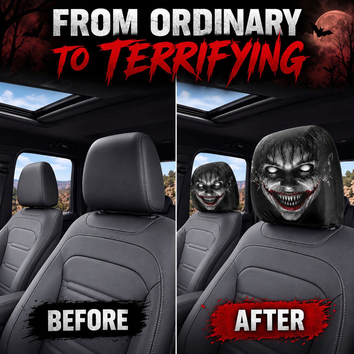 Scary Halloween Car Headrest Covers – 2-Pack