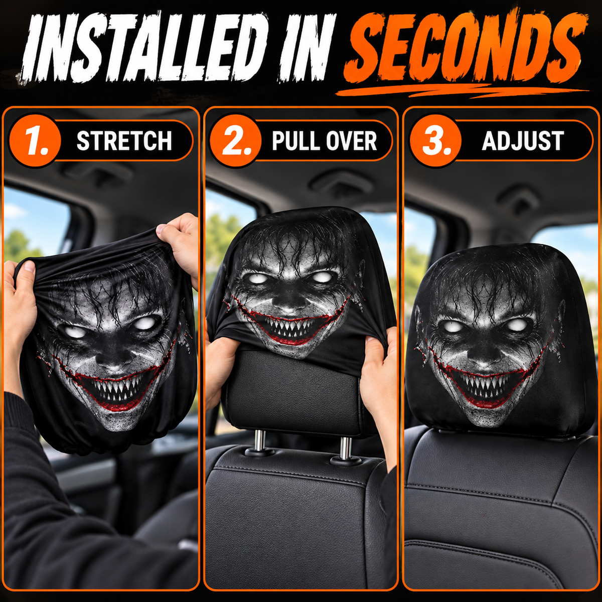 Scary Halloween Car Headrest Covers – 2-Pack