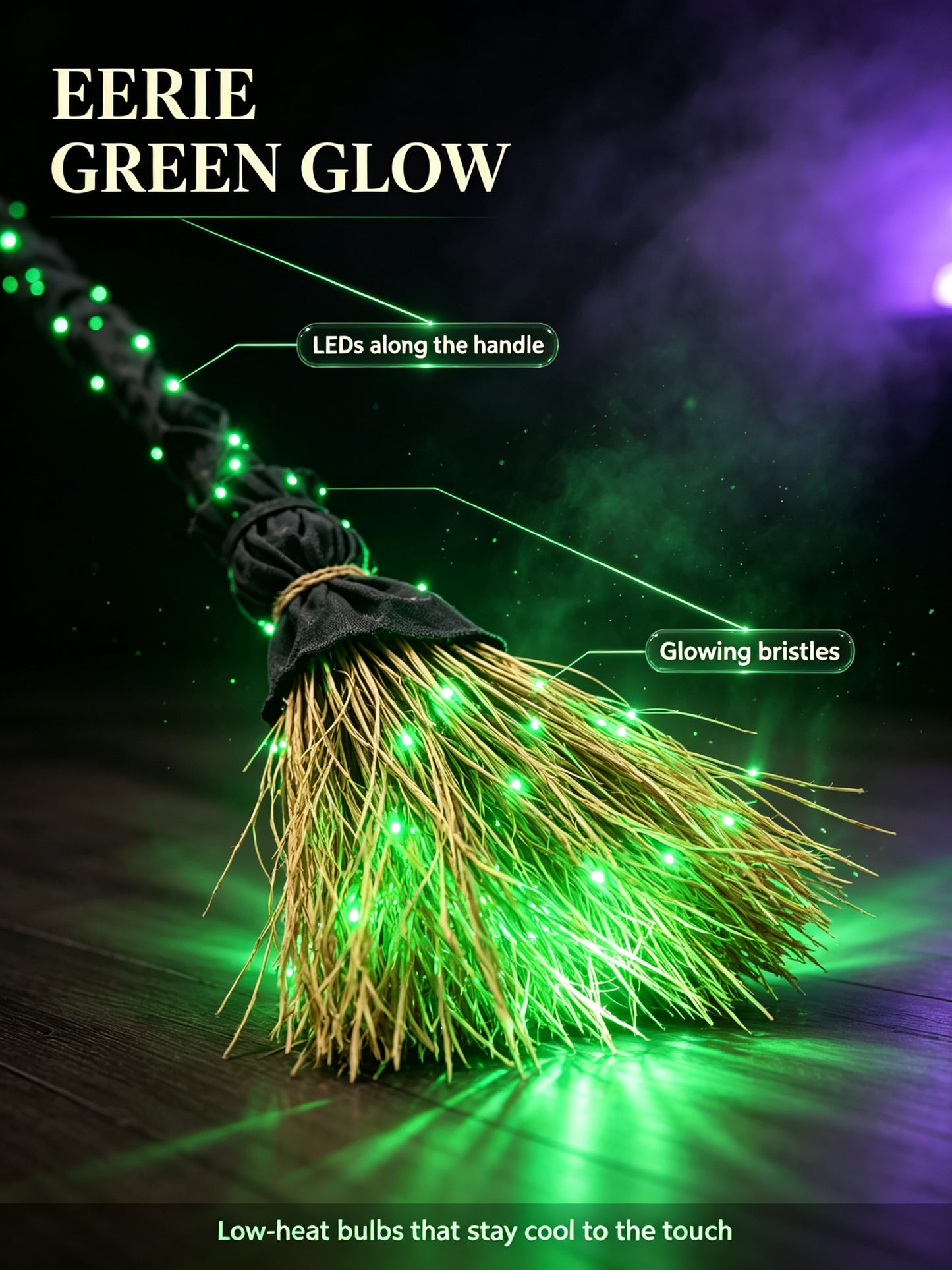 🧙‍♀️ Animated Witch Broom | Self-Moving & Green LED Glowing Halloween Decor 🎃✨