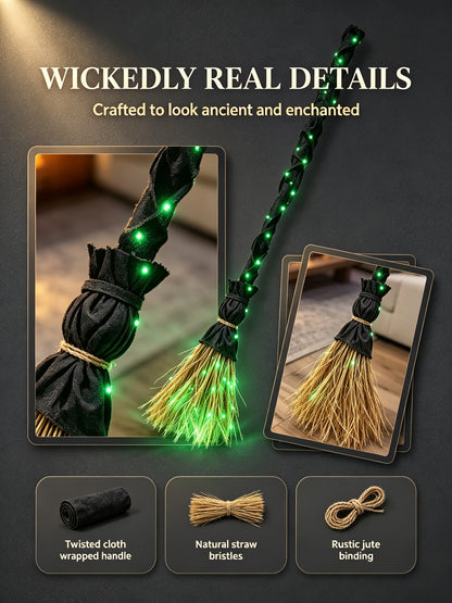 🧙‍♀️ Animated Witch Broom | Self-Moving & Green LED Glowing Halloween Decor 🎃✨