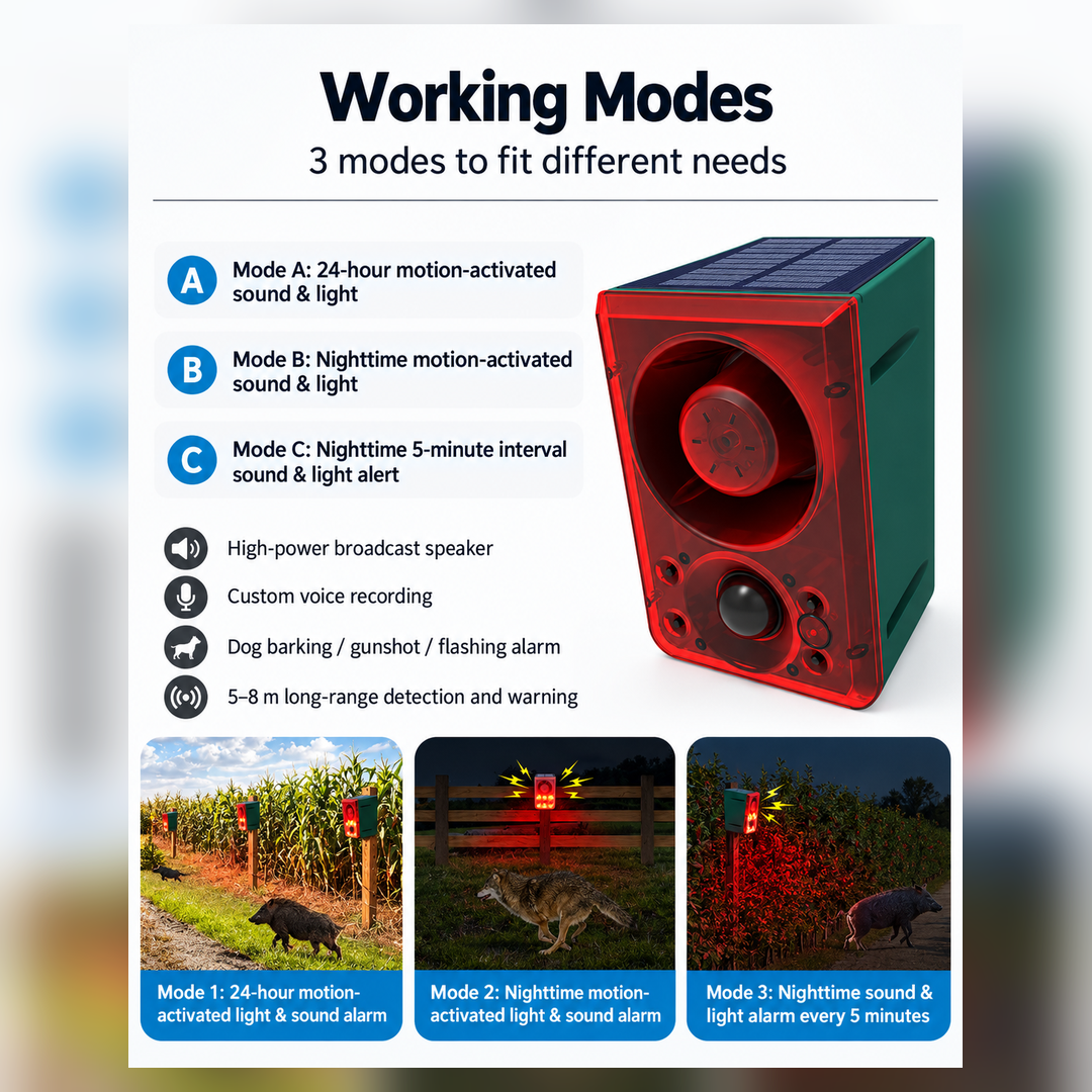🚨 Wireless Solar Security Alarm – Motion Sensor, 129dB Siren & Strobe Light