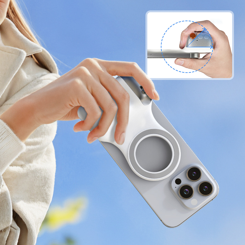 Magnetic phone camera grip