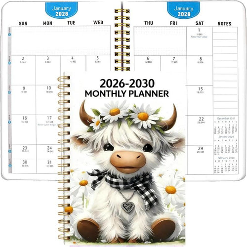🔥Last Day 70% OFF🐮 2026-2030 Calendar 📅cartoon Highland cow themed cover design, annual calendar planning, 60 month labels